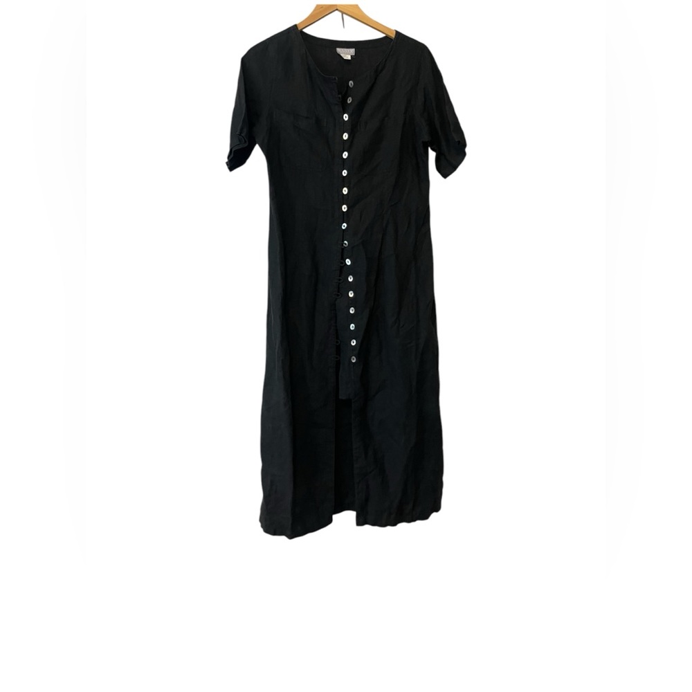 Basix linen midi dress front slit black